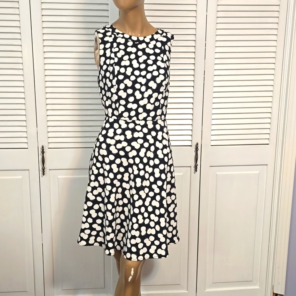 596 AB Studio Womens Sleeveless  Black & White Pokadot Fit N Flair Dress Sz 8